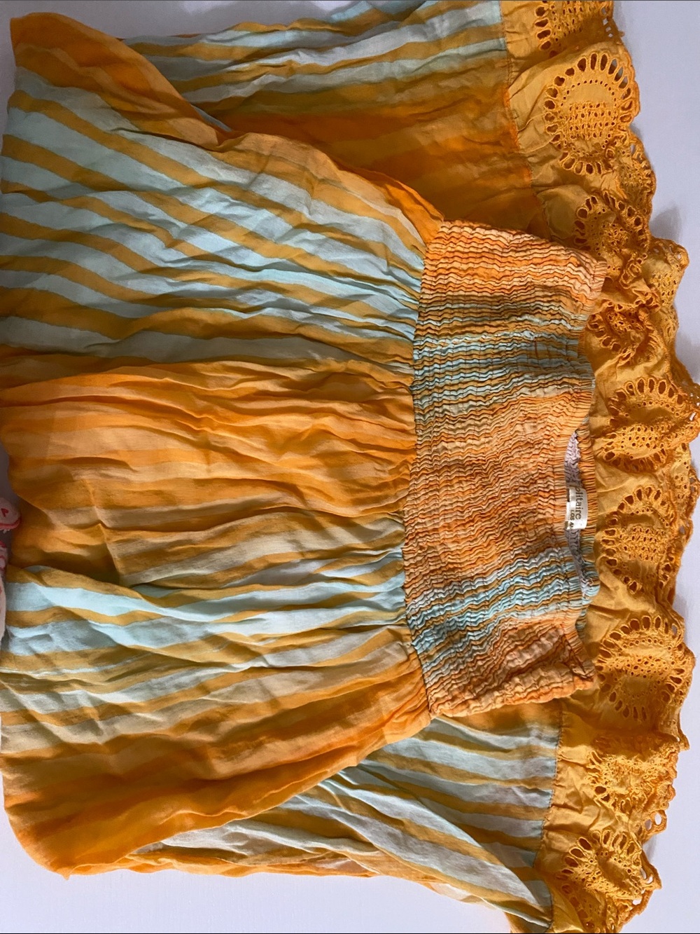 Solitaire Yellow and Light Blue Striped Smocked Summer Dress